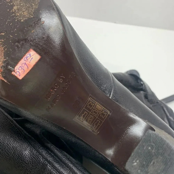 Marc Jacobs Black Leather High Heeled Ankle Boots Lace Up Bow Ankle Strap 38.5 - Picture 9 of 10